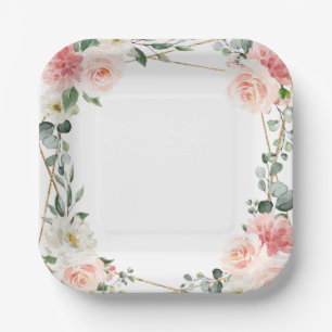 Blush Pink Floral Gold Geometrische botanische Hoc Pappteller