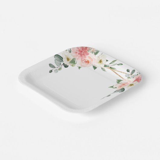 Blush Pink Floral Gold Geometrische botanische Hoc Pappteller (Gewinkelt)