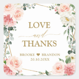 Blush Pink Floral Gold Geometrische botanische Hoc Quadratischer Aufkleber