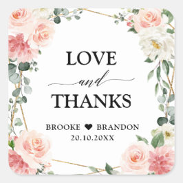 Blush Pink Floral Gold Geometrische botanische Hoc Quadratischer Aufkleber