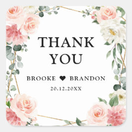 Blush Pink Floral Gold Geometrische botanische Hoc Quadratischer Aufkleber
