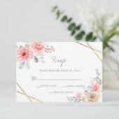 Blush Pink Floral Gold Geometrische botanische Hoc RSVP Karte (Stehend Vorderseite)
