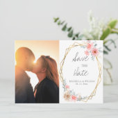 Blush Pink Floral Gold Geometrische botanische Hoc Save The Date (Stehend Vorderseite)