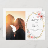 Blush Pink Floral Gold Geometrische botanische Hoc Save The Date (Vorne/Hinten)
