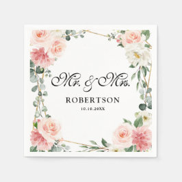 Blush Pink Floral Gold Geometrische botanische Hoc Serviette