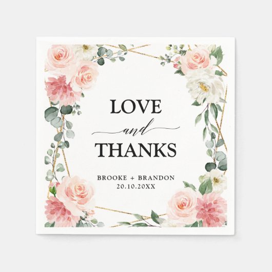 Blush Pink Floral Gold Geometrische botanische Hoc Serviette (Vorderseite)