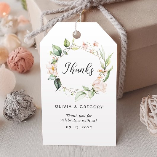 Blush Pink Floral Gold geometrische Rahmen Hochzei Geschenkanhänger