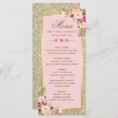 Blush Pink Floral Gold Glitzer Hochzeitsmenü Menükarte (Vorne/Hinten)