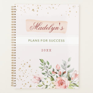 Blush Pink Floral Gold Glitzer Individuelle Name G Planer