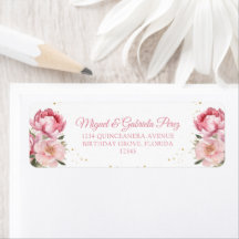 Blush Pink Floral Gold Glitzer Rücksendeadresse