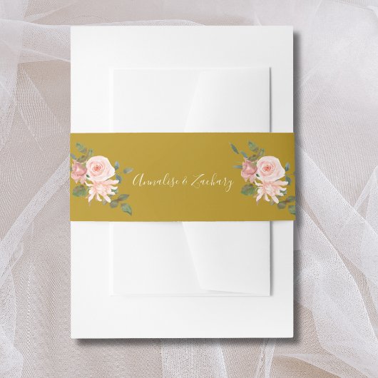 Blush Pink Floral Gold Hochzeitsband Einladungsbanderole