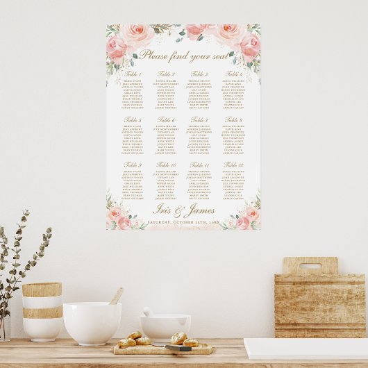 Blush Pink Floral Gold Hochzeitssymbol Poster (Küche)