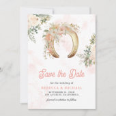 Blush Pink Floral Gold Horseshoe Hochzeit Save The Date (Vorderseite)