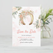 Blush Pink Floral Gold Horseshoe Hochzeit Save The Date (Stehend Vorderseite)