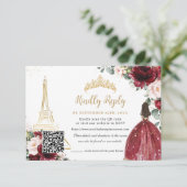 Blush Pink Floral Gold Paris Quinceañera QR Code RSVP Karte (Stehend Vorderseite)