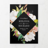 Blush Pink Floral Gold QR Code Black Wedding Dreifach Gefaltete Einladung (Cover)