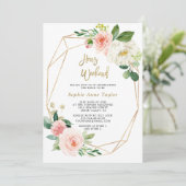 Blush Pink Floral Gold Rahmen Bachelorette Wochene Einladung (Stehend Vorderseite)