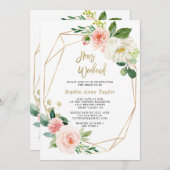 Blush Pink Floral Gold Rahmen Bachelorette Wochene Einladung (Vorne/Hinten)