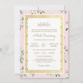 Blush Pink Floral Gold Rahmen muslimische Hochzeit Einladung (Vorderseite)