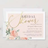 Blush Pink Floral Gold Script Brautparty Einladung (Vorderseite)