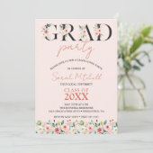 Blush Pink Floral Graduation Party Einladung (Stehend Vorderseite)
