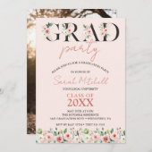Blush Pink Floral Graduation Party Einladung (Vorne/Hinten)