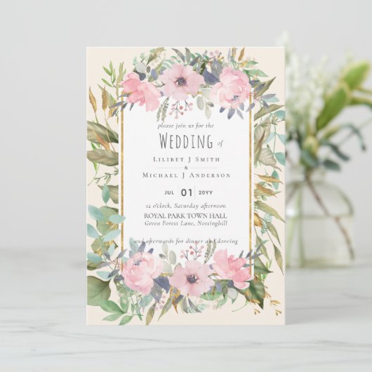 Blush Pink Floral Greenery Boho Wedding (Stehend Vorderseite)