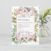 Blush Pink Floral Greenery Boho Wedding Einladung (Stehend Vorderseite)