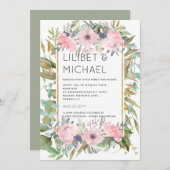Blush Pink Floral Greenery Boho Wedding Einladung (Vorne/Hinten)