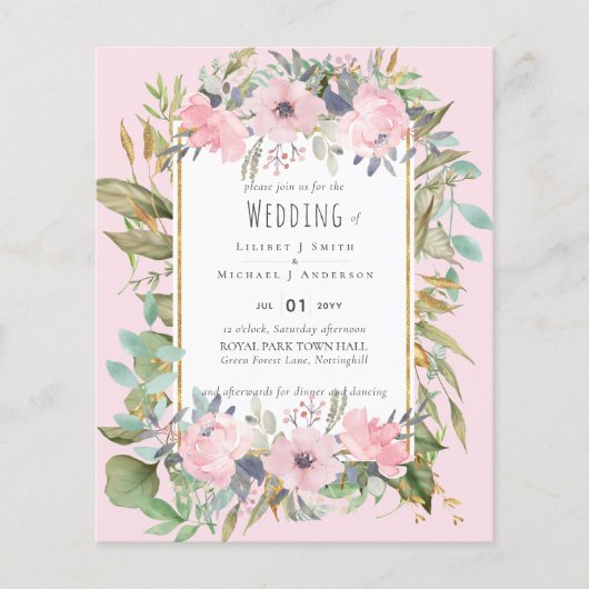 Blush Pink Floral Greenery Boho Wedding Flyer (Vorne)
