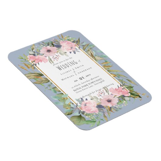 Blush Pink Floral Greenery Boho Wedding Magnet (Rechte Seite)