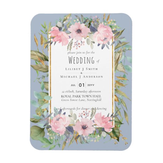 Blush Pink Floral Greenery Boho Wedding Magnet (Vertikal)