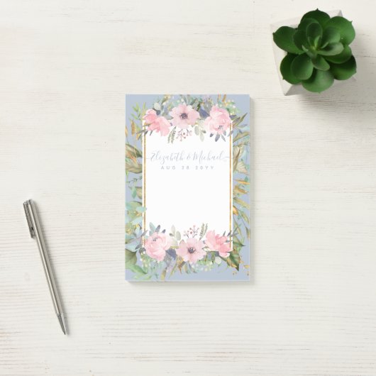 Blush Pink Floral Greenery Boho Wedding Post-it Klebezettel (Büro)