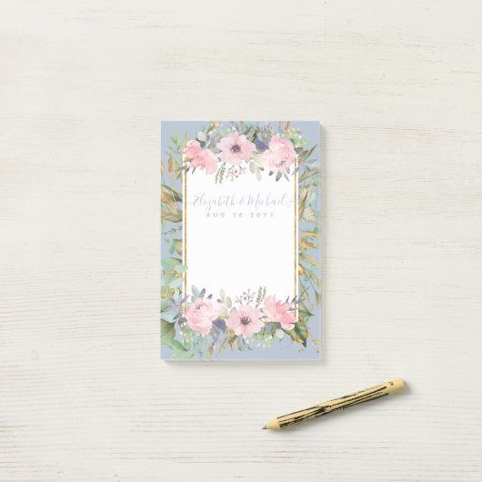 Blush Pink Floral Greenery Boho Wedding Post-it Klebezettel (Auf Schreibtisch)