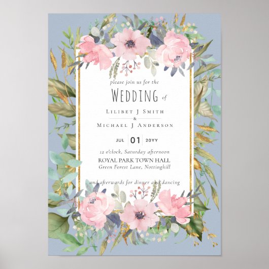 Blush Pink Floral Greenery Boho Wedding Poster (Vorne)