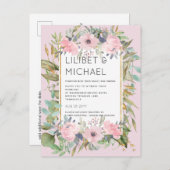 Blush Pink Floral Greenery Boho Wedding Postkarte (Vorne/Hinten)