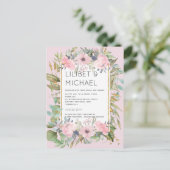 Blush Pink Floral Greenery Boho Wedding Postkarte (Stehend Vorderseite)