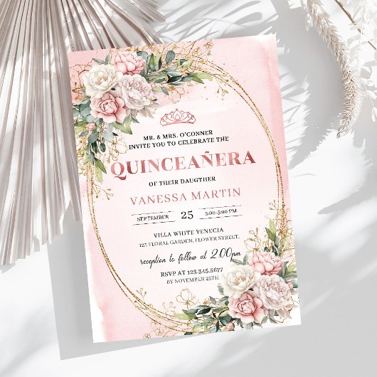 Blush Pink Floral Greenery Quince Invitation Einladung