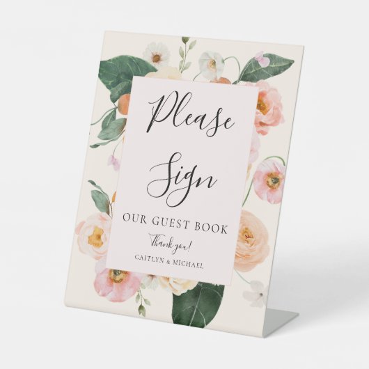 Blush Pink Floral Guest Book Wedding Sockelschild (Vorderseite)