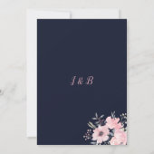 Blush Pink Floral Header auf Navy Hochzeit | Einladung (Rückseite)