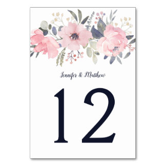 Blush Pink Floral Header auf Weiß | Tischnummer