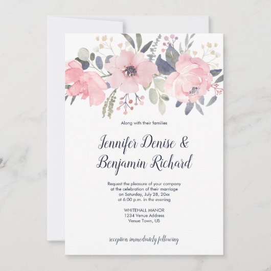 Blush Pink Floral Header Hochzeit | Einladung (Vorderseite)