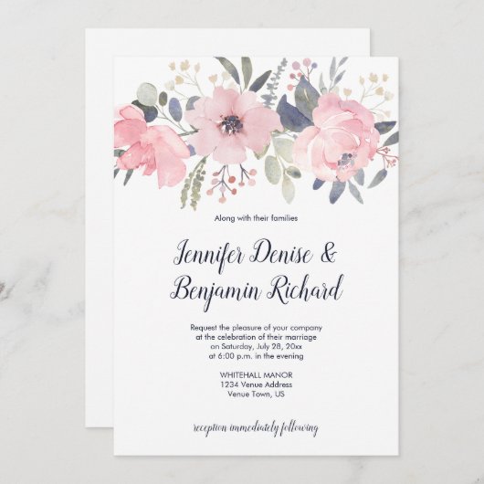 Blush Pink Floral Header Hochzeit | Einladung (Vorne/Hinten)