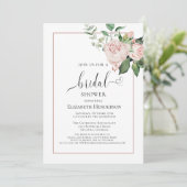 Blush Pink Floral Heft Script Brautparty Einladung (Stehend Vorderseite)