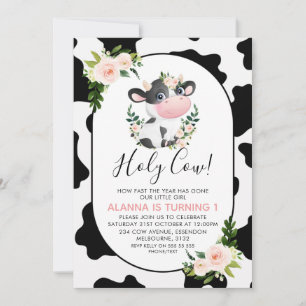 Blush Pink Floral Heilige Kuh Kuh Print Birthday Einladung