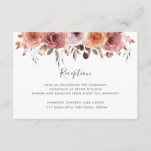 Blush Pink Floral Hochzeitsempfang Begleitkarte (Vorderseite)