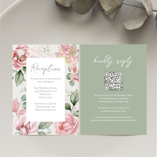 Blush Pink Floral Hochzeitsempfang Begleitkarte