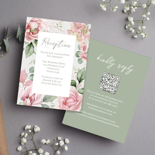 Blush Pink Floral Hochzeitsempfang Begleitkarte