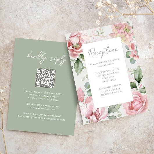 Blush Pink Floral Hochzeitsempfang Begleitkarte