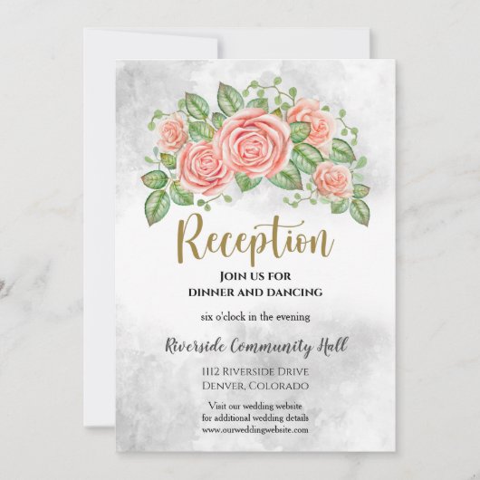 Blush Pink Floral Hochzeitsempfang Beilage Einladung (Vorderseite)